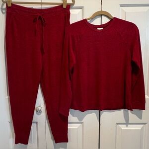 2 Pc SOMA Pj Set❤️Cozy Matching Knit, Long Sleeve Top & Jogger Set in Deep Red